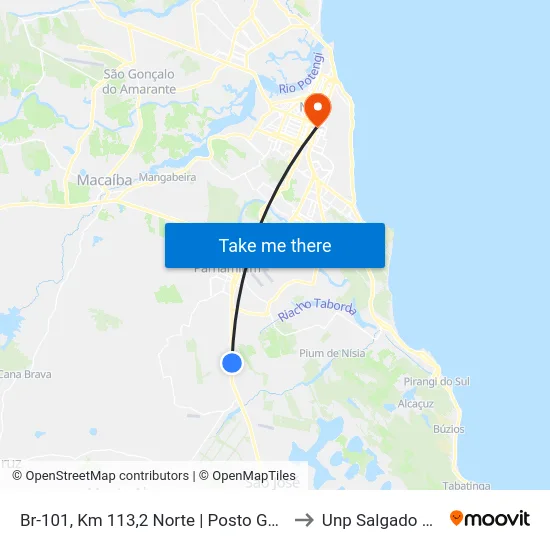 Br-101, Km 113,2 Norte | Posto Gauchão to Unp Salgado Filho map