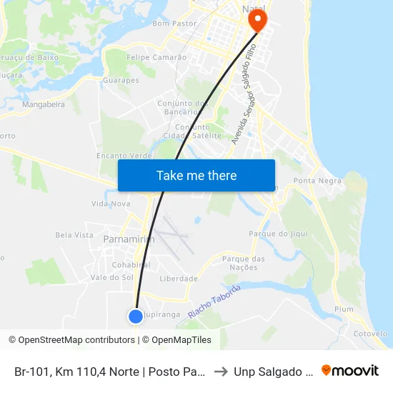 Br-101, Km 110,4 Norte | Posto Parnamirim to Unp Salgado Filho map