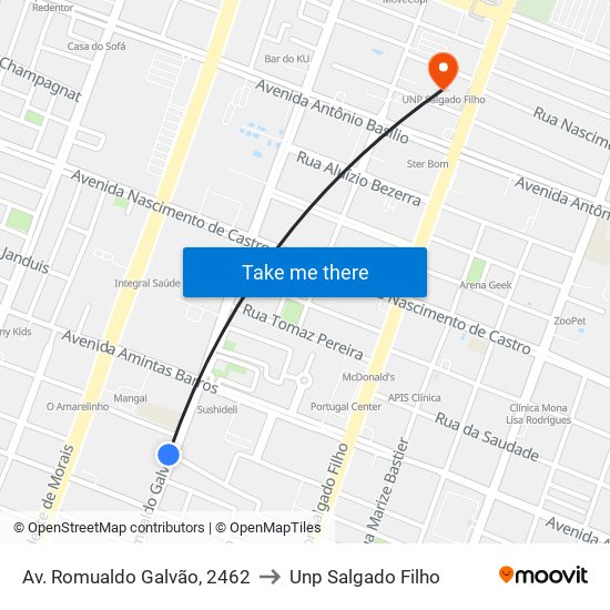 Av. Romualdo Galvão, 2462 to Unp Salgado Filho map