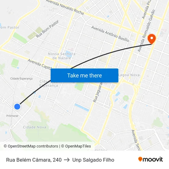 Rua Belém Câmara, 240 to Unp Salgado Filho map