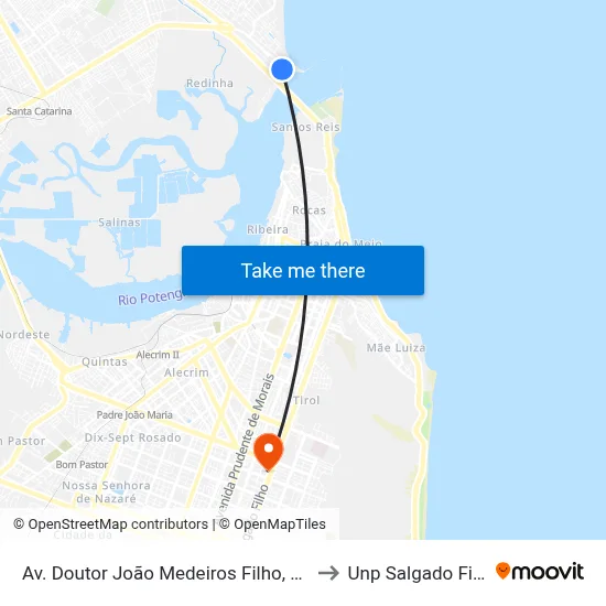 Av. Doutor João Medeiros Filho, 9090 to Unp Salgado Filho map