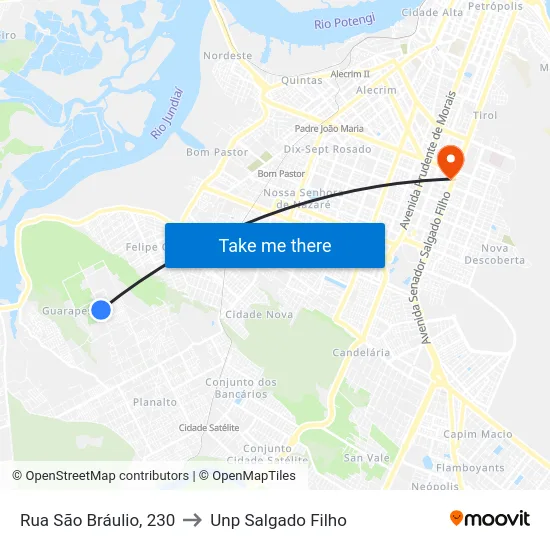 Rua São Bráulio, 230 to Unp Salgado Filho map
