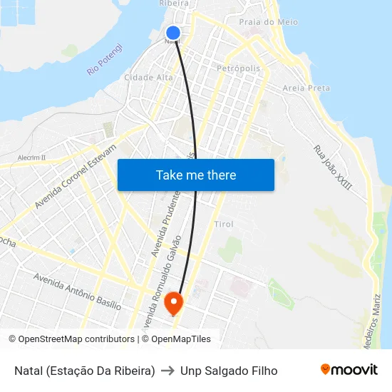 Natal (Estação Da Ribeira) to Unp Salgado Filho map