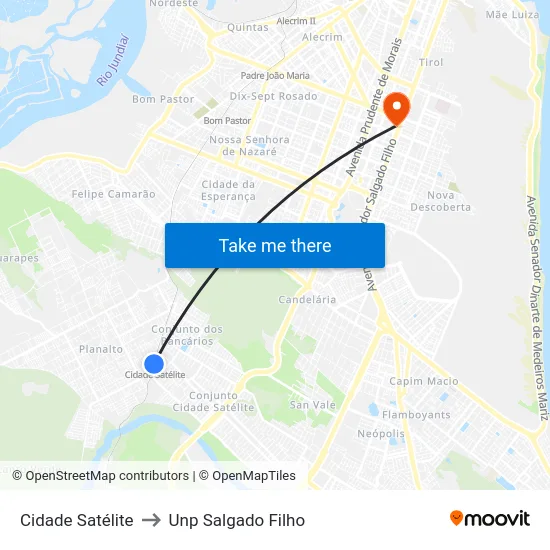 Cidade Satélite to Unp Salgado Filho map
