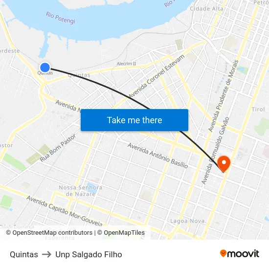 Quintas to Unp Salgado Filho map