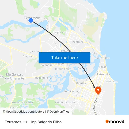 Extremoz to Unp Salgado Filho map