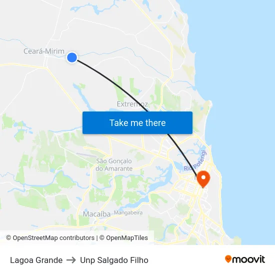 Lagoa Grande to Unp Salgado Filho map