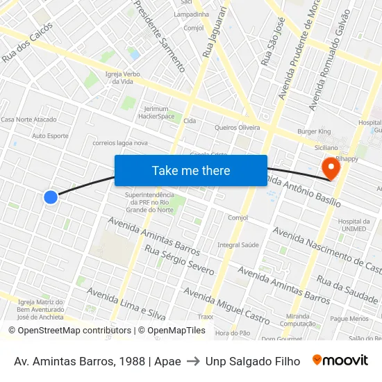 Av. Amintas Barros, 1988 | Apae to Unp Salgado Filho map