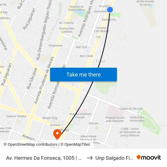 Av. Hermes Da Fonseca, 1005 | Aabb to Unp Salgado Filho map