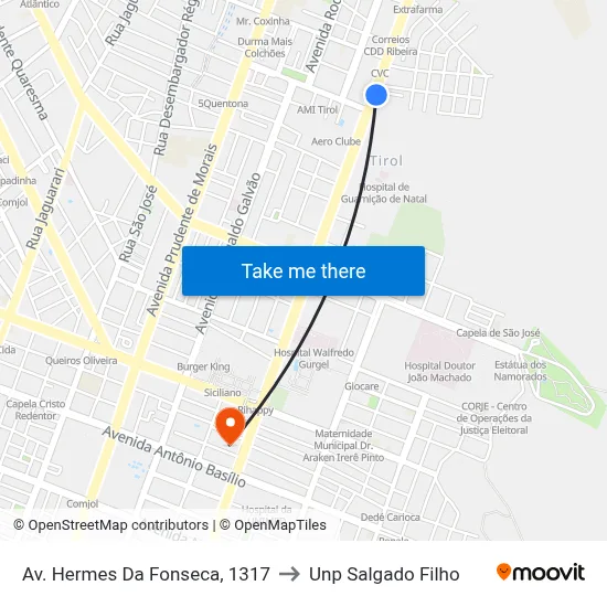 Av. Hermes Da Fonseca, 1317 to Unp Salgado Filho map