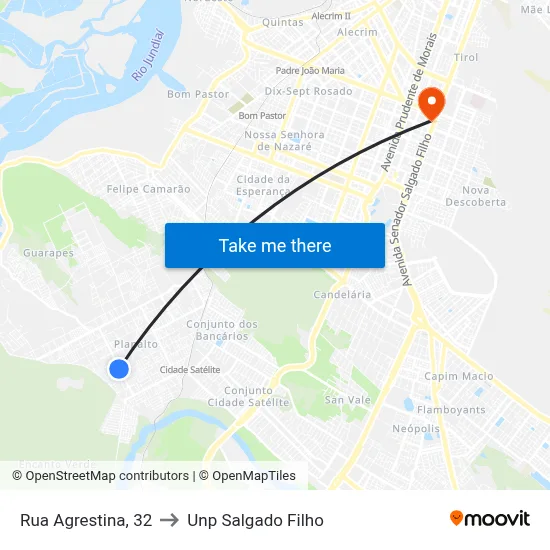 Rua Agrestina, 32 to Unp Salgado Filho map