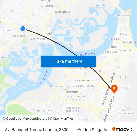 Av. Bacharel Tomaz Landim, 3300 | Mangueiras to Unp Salgado Filho map