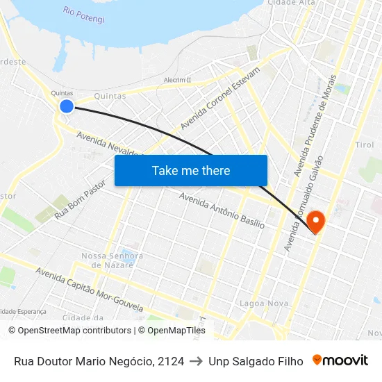 Rua Doutor Mario Negócio, 2124 to Unp Salgado Filho map