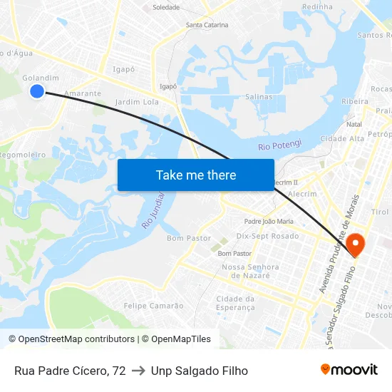 Rua Padre Cícero, 72 to Unp Salgado Filho map