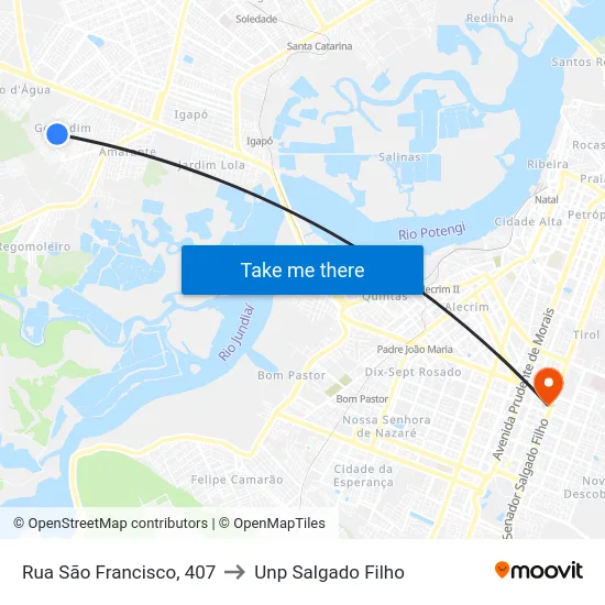 Rua São Francisco, 407 to Unp Salgado Filho map