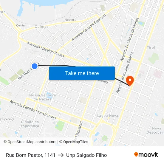 Rua Bom Pastor, 1141 to Unp Salgado Filho map