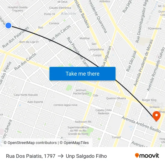 Rua Dos Paiatis, 1797 to Unp Salgado Filho map