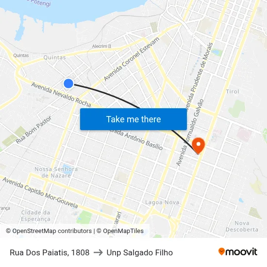 Rua Dos Paiatis, 1808 to Unp Salgado Filho map