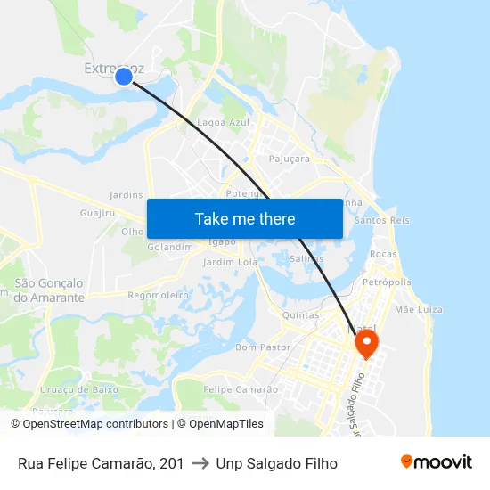 Rua Felipe Camarão, 201 to Unp Salgado Filho map