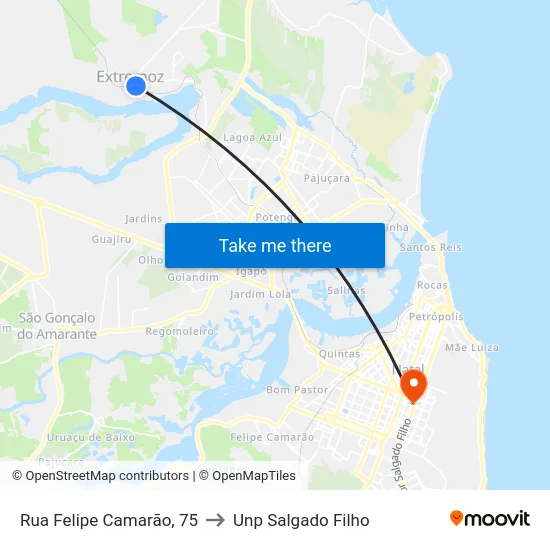 Rua Felipe Camarão, 75 to Unp Salgado Filho map