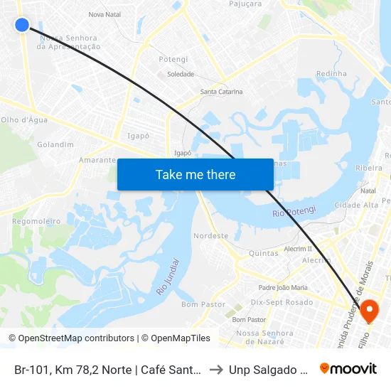 Br-101, Km 78,2 Norte | Café Santa Clara to Unp Salgado Filho map