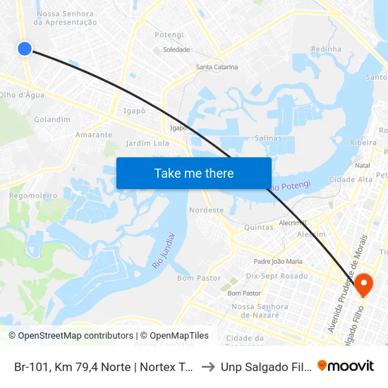 Br-101, Km 79,4 Norte | Nortex Têxtil to Unp Salgado Filho map