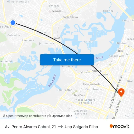 Av. Pedro Álvares Cabral, 21 to Unp Salgado Filho map