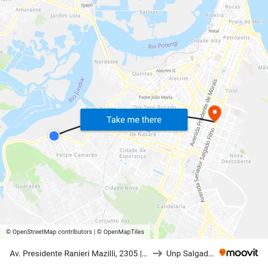 Av. Presidente Ranieri Mazilli, 2305 | Posto Vilela 03 to Unp Salgado Filho map