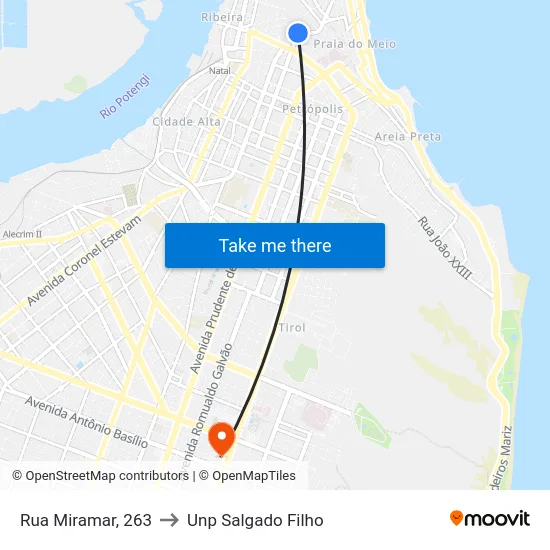 Rua Miramar, 263 to Unp Salgado Filho map