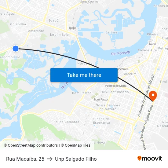Rua Macaíba, 25 to Unp Salgado Filho map
