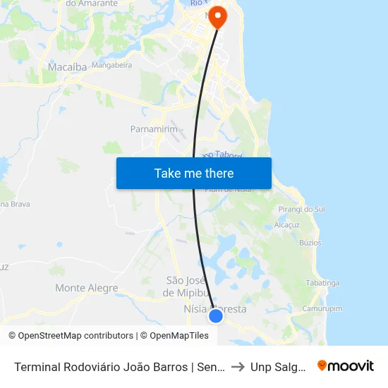 Terminal Rodoviário João Barros | Sentido São José De Mipibu to Unp Salgado Filho map