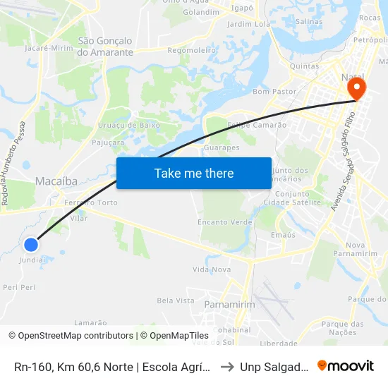 Rn-160, Km 60,6 Norte | Escola Agrícola De Jundiaí to Unp Salgado Filho map