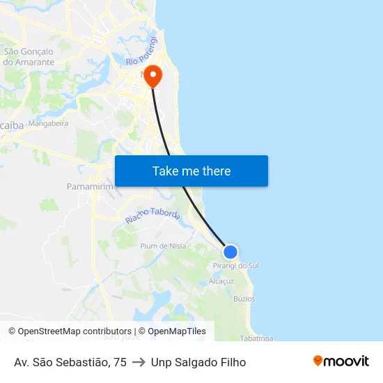Av. São Sebastião, 75 to Unp Salgado Filho map