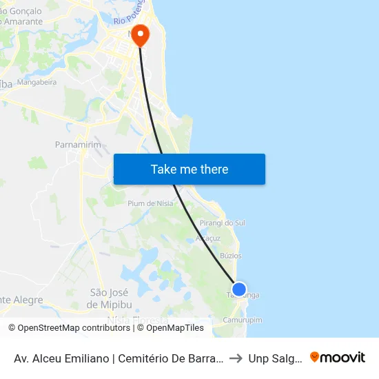Av. Alceu Emiliano | Cemitério De Barra De Tabatinga - Sentido Natal to Unp Salgado Filho map