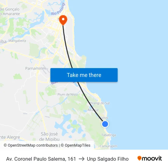 Av. Coronel Paulo Salema, 161 to Unp Salgado Filho map
