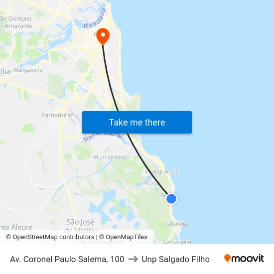 Av. Coronel Paulo Salema, 100 to Unp Salgado Filho map