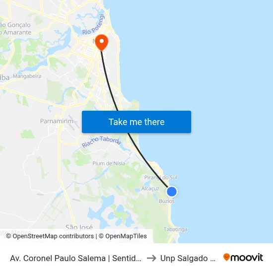 Av. Coronel Paulo Salema | Sentido Natal to Unp Salgado Filho map