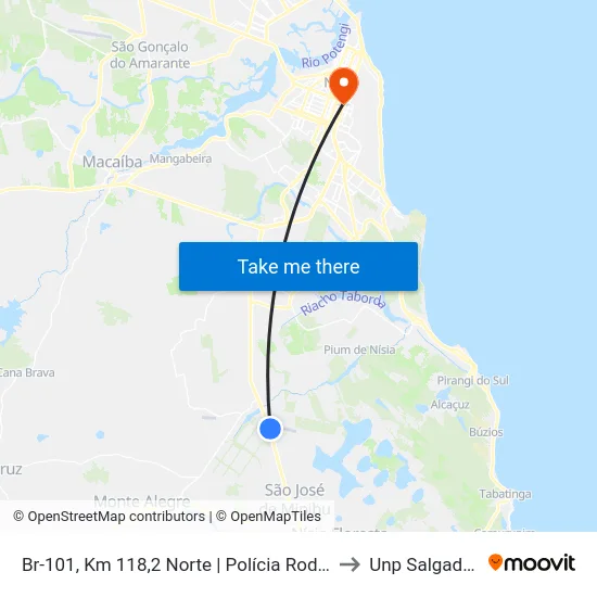 Br-101, Km 118,2 Norte | Polícia Rodoviária Federal to Unp Salgado Filho map