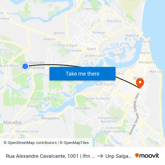 Rua Alexandre Cavalcante, 1001 | Ifrn Campus São Gonçalo to Unp Salgado Filho map