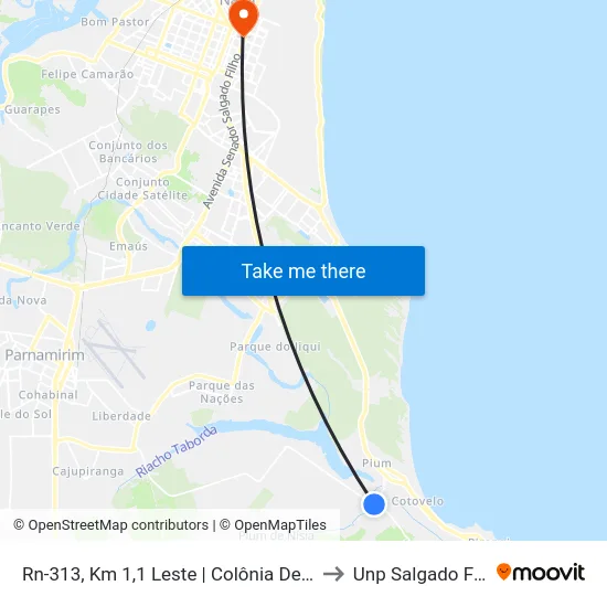 Rn-313, Km 1,1 Leste | Colônia De Pium to Unp Salgado Filho map