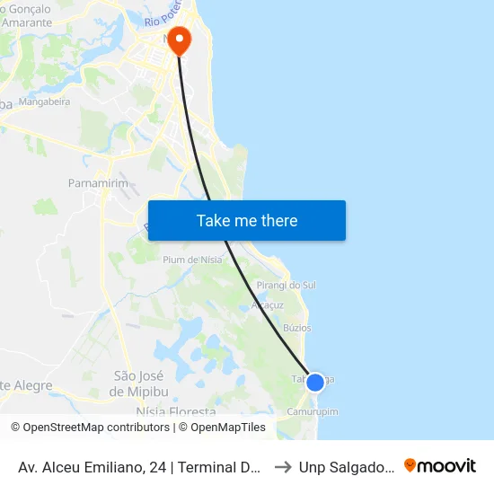 Av. Alceu Emiliano, 24 | Terminal De Tabatinga to Unp Salgado Filho map