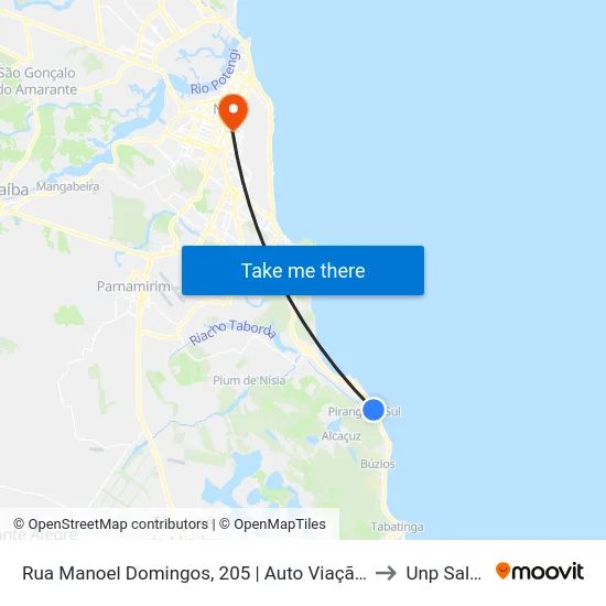 Rua Manoel Domingos, 205 | Auto Viação Campos - Terminal De Pirangi Praia to Unp Salgado Filho map