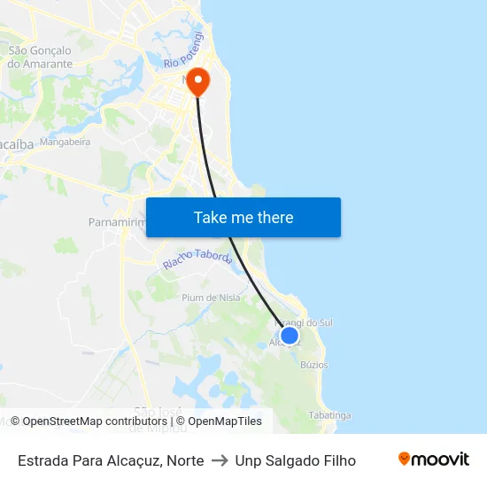 Estrada Para Alcaçuz, Norte to Unp Salgado Filho map