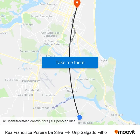 Rua Francisca Pereira Da Silva to Unp Salgado Filho map