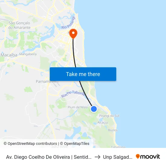 Av. Diego Coelho De Oliveira | Sentido Hortigranjeira to Unp Salgado Filho map