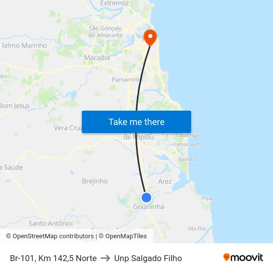 Br-101, Km 142,5 Norte to Unp Salgado Filho map