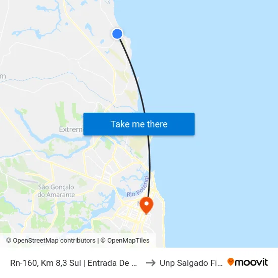 Rn-160, Km 8,3 Sul | Entrada De Muriú to Unp Salgado Filho map