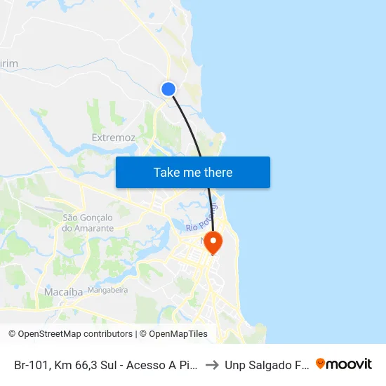 Br-101, Km 66,3 Sul - Acesso A Pitangui to Unp Salgado Filho map