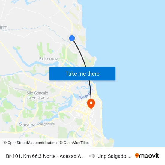 Br-101, Km 66,3 Norte - Acesso A Pitangui to Unp Salgado Filho map