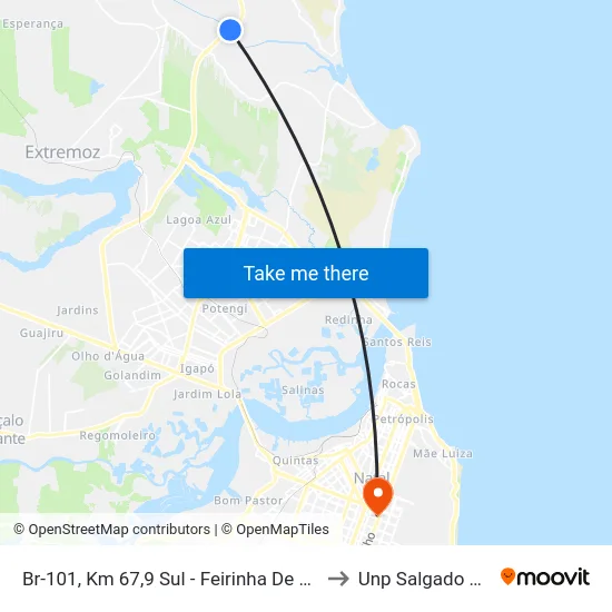 Br-101, Km 67,9 Sul - Feirinha De Estivas to Unp Salgado Filho map